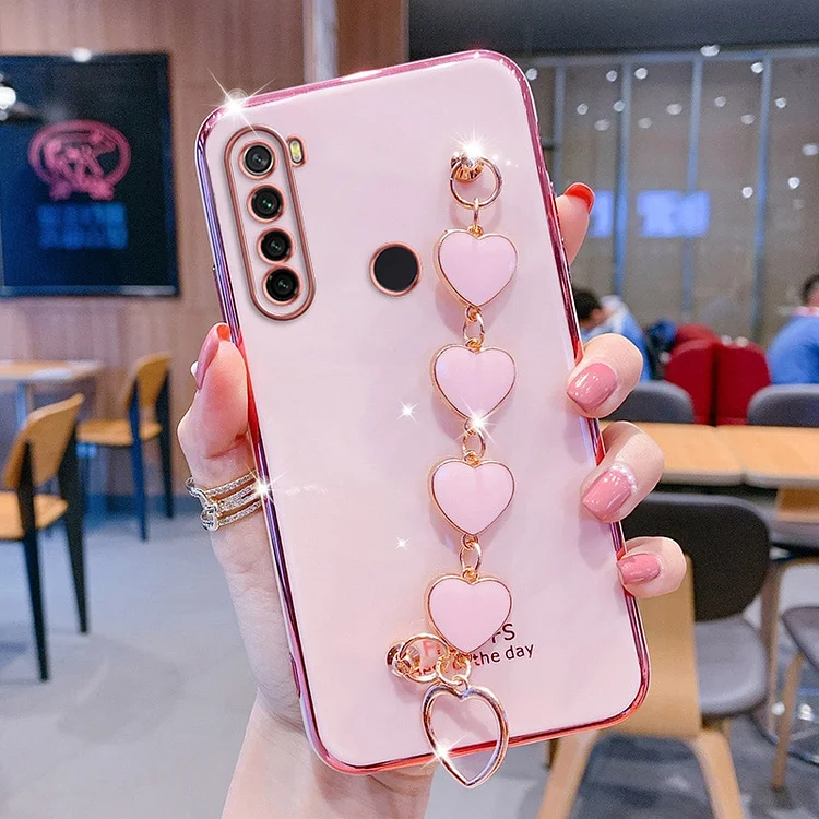 Fashion Love Bracelet Chain Plating Silicone Case for Xiaomi Redmi Note 8 7 Pro 8T 8A Coque Wrist Strap Soft TPU Cover
