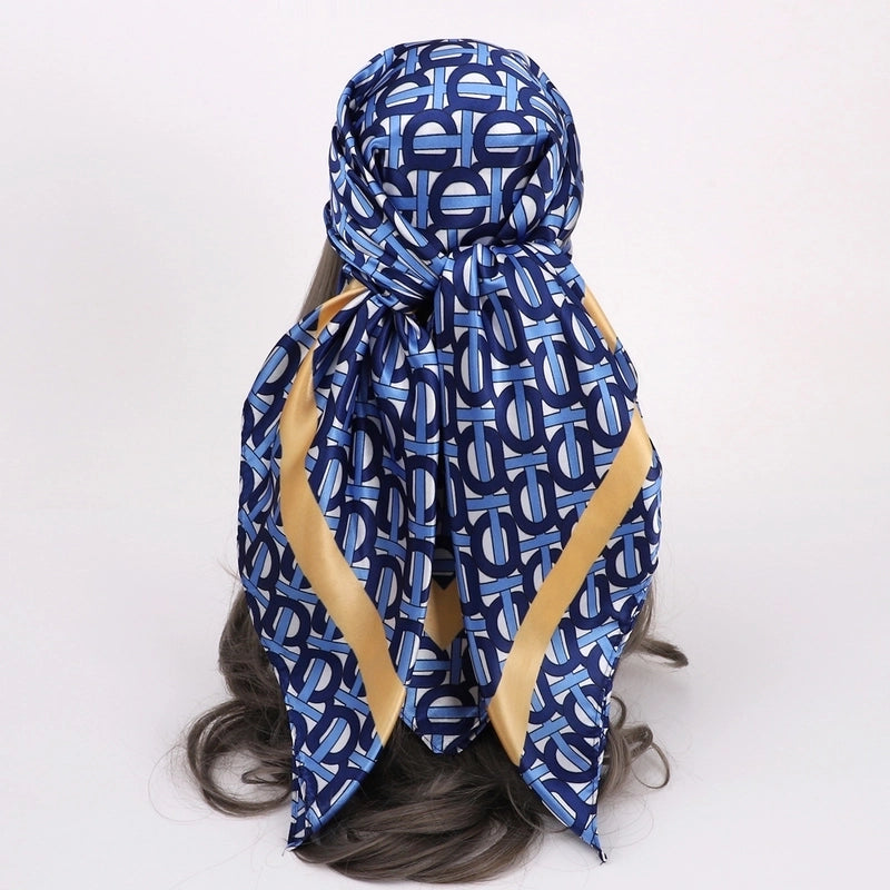 Women’s Vacation Plaid Satin Printing Silk Scarf