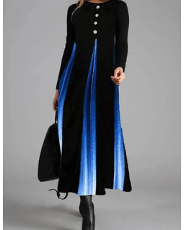 Women's Sheath Dress Maxi long Dress Long Sleeve Print Print Fall Winter Casual Blue Orange S M L XL XXL 3XL 4XL