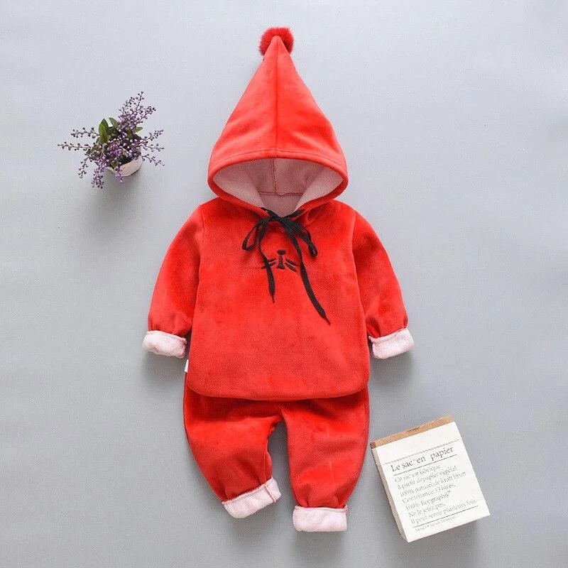 2020 Winter Baby Boys Clothing Sets Fashion Girls Warm Hooded Coats And Pants Suit Baby Thick Velvet Tracksuit Kids Clothes Set