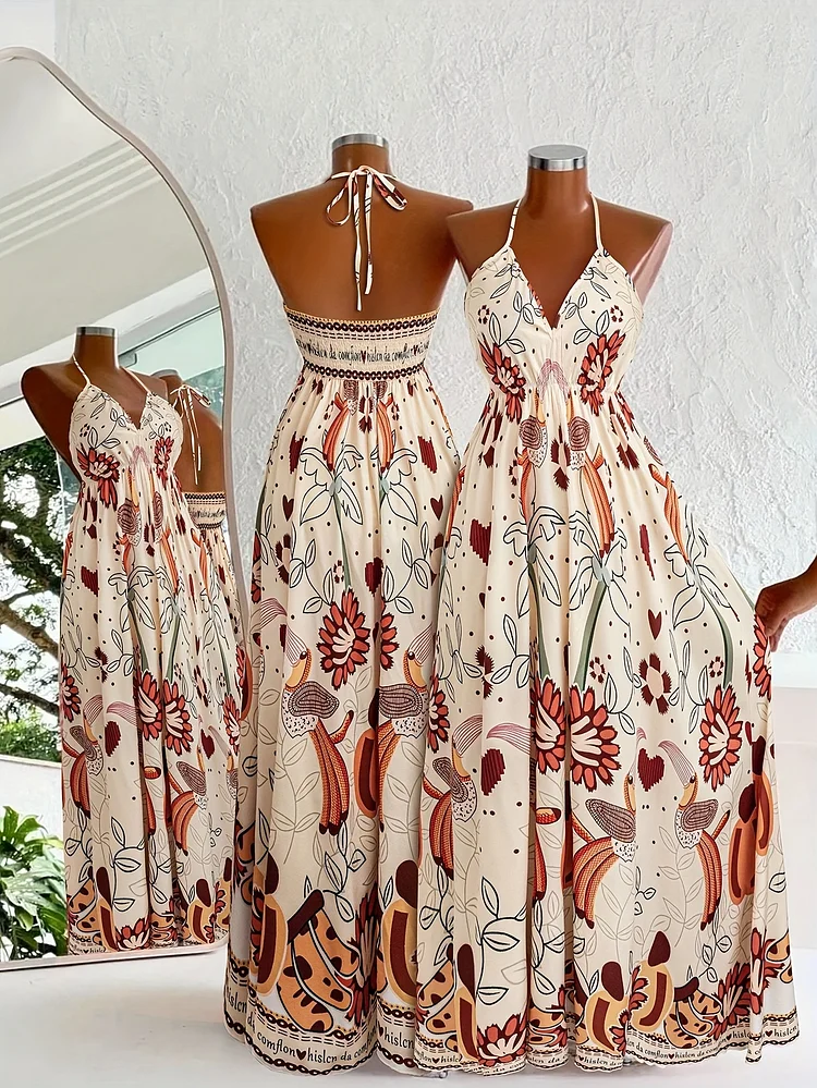 Plus Size - Women's Plus Size Elegant V-Neck Floral Print Midi Dress With Adjustable Straps - Sleeveless, Flowy Design For Spring & Summer, Casual To Formal Wear, Casual Attire | Floral Print Dress | Adjustable Straps, Plus Size Dress