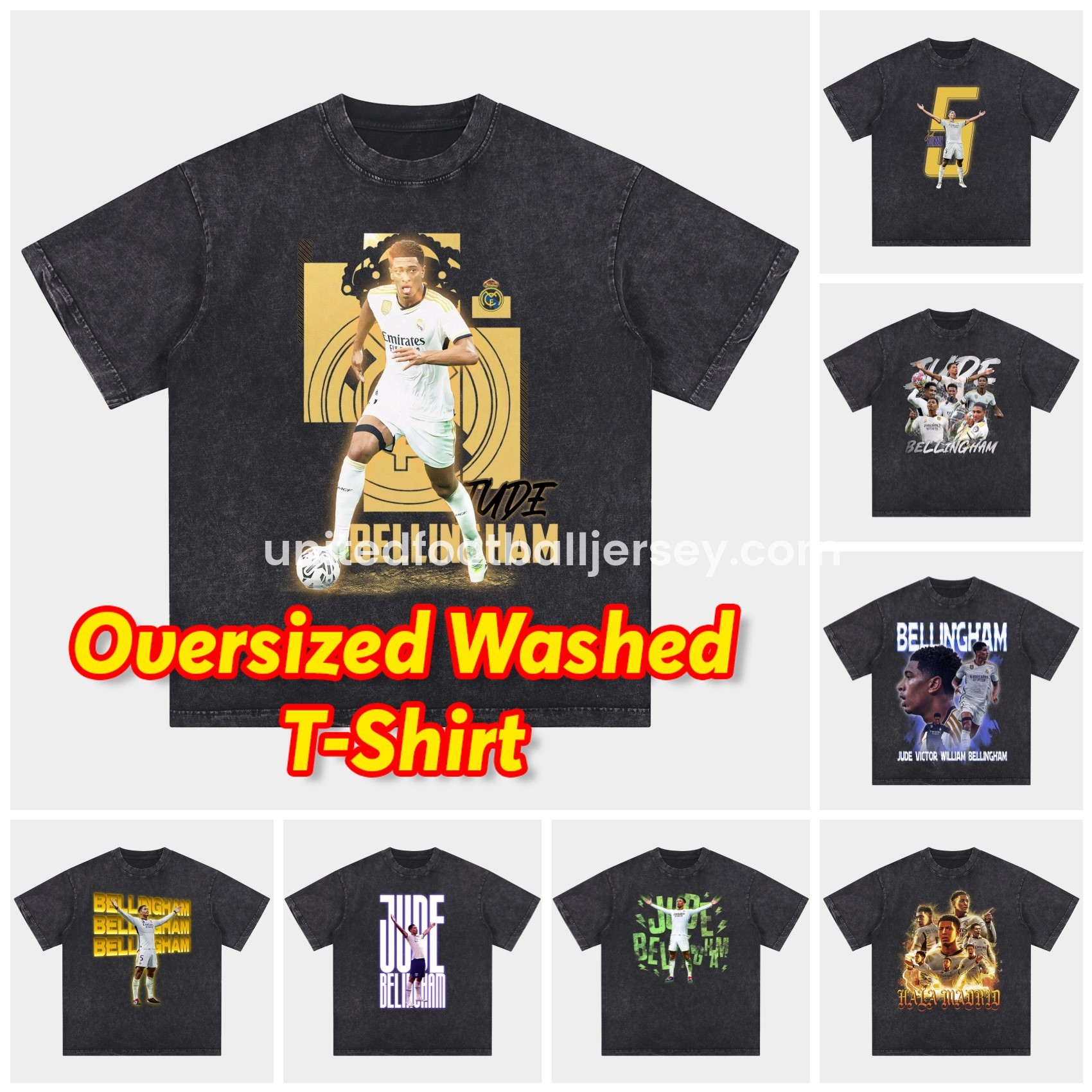 Bellingham Real Madrid England 24-25 25-26 Oversized Washed T-Shirt
