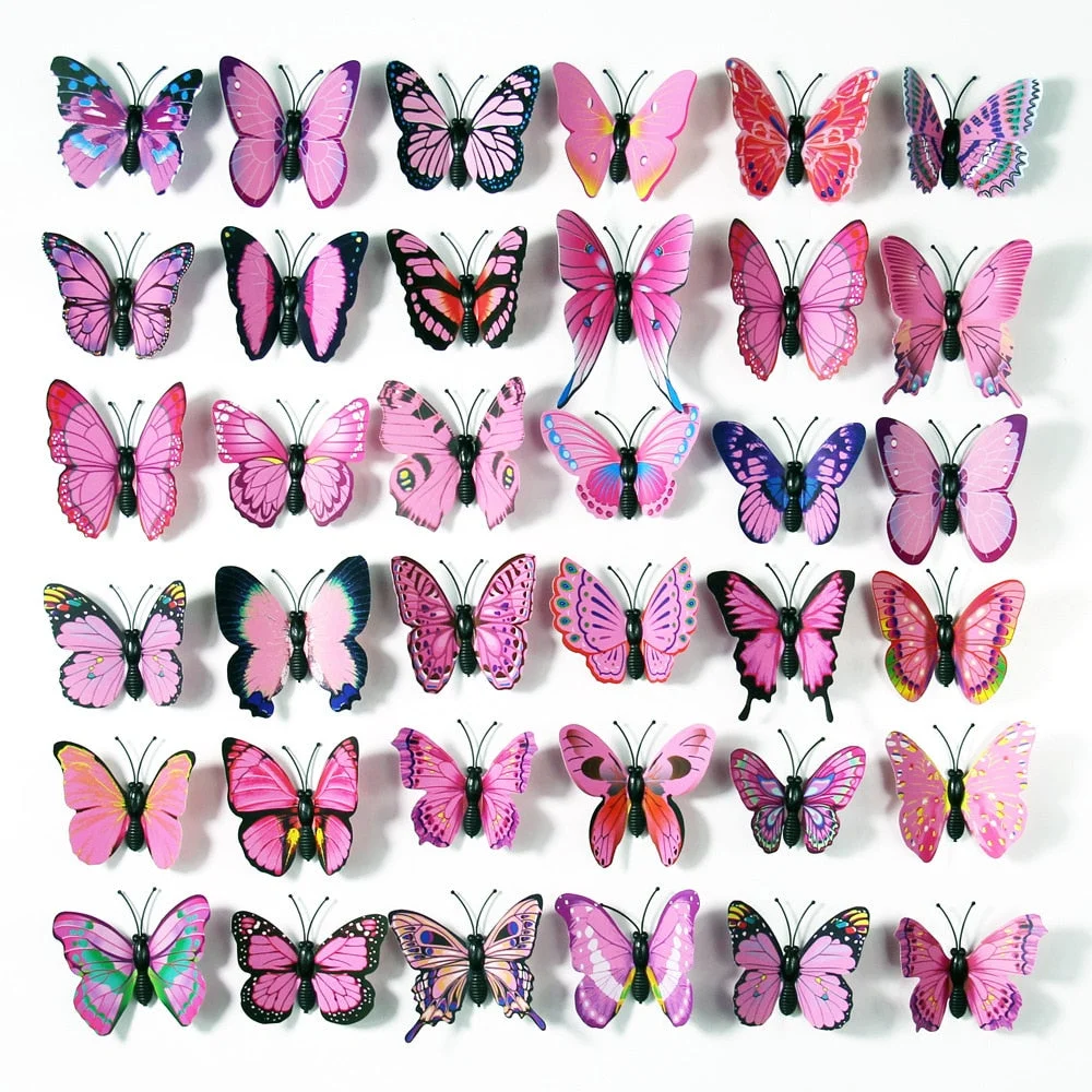100pcs White 3D PVC Flower Butterfly Wall Stickers For Girl Kids Baby Rooms Kitchen Home Decoration Adhesive to Wall