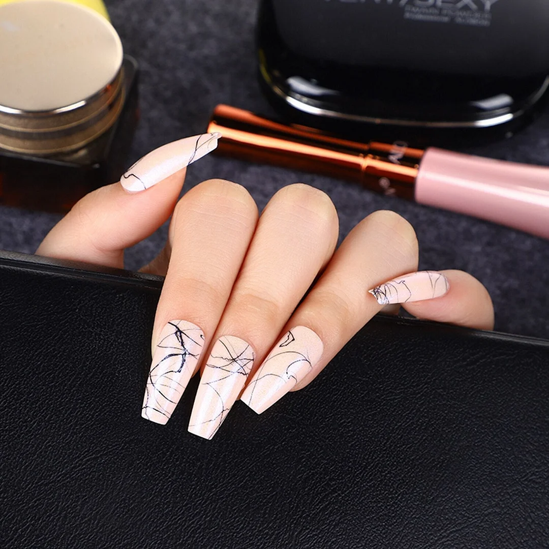 24Pcs Long Colorful Detachable Coffin False Nails Artificial Ballerina Fake Nails Press On Nail Tips Decor Acrylic Fingernail-Nail Inspo