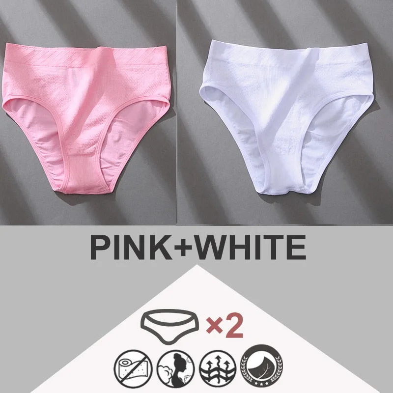 FINETOO 2PCS/Set Women Panties Bodyshaper M-2XL Women's Underwear Lingerie 8 Solid Colors Sexy Female Undepant High Waist Briefs