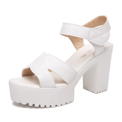 Breakj Breakj Leather High Heel Waterproof Sandals Women Fashion Crocodile Pattern Walking Shoes Summer Coarse Heel Magic Sticky H Women's Shoes