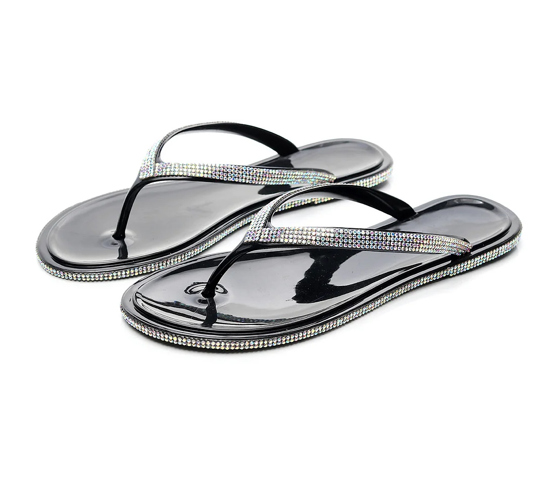 Qengg Flip Flops Shoes Women Transparent Beach Fashion Slippers Bright Rhinestone Crystal Ladies Shoes Plus Size 36-41