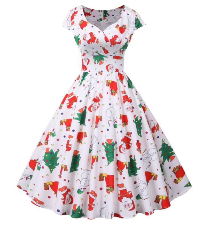  thdmladies V-neck Short-sleeved Christmas Print Dress thedmladies