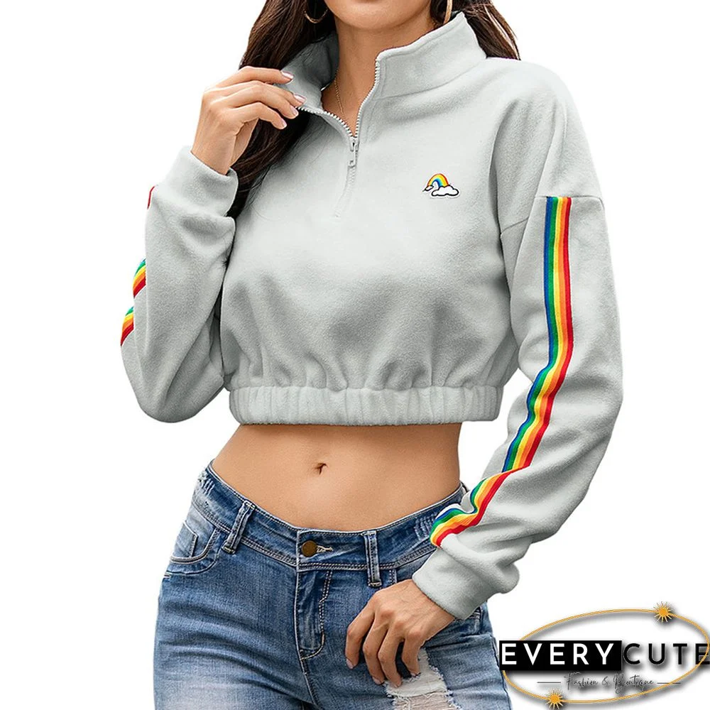 Gray Zipperd Up Crop Hoodie