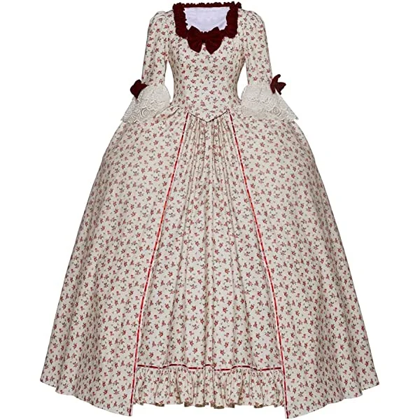 Women's Marie Antoinette Floral Dress 18th Century Masquerade Rococo Ball Gown