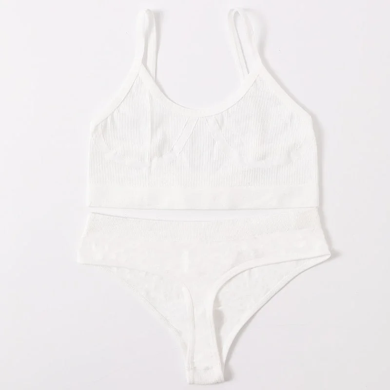 Women Bra Panties Set Sexy G-String Push Up Bra Crop Top Seamless Underwear Fitness Active Bra Top Thongs Female Lingerie Set