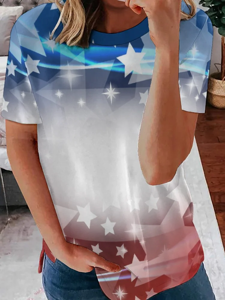 Women plus size clothing Full Printed Unisex Short Sleeve T-shirt for Men and Women Pattern American Flag,Blue,Red,Striped,Star-Nordswear