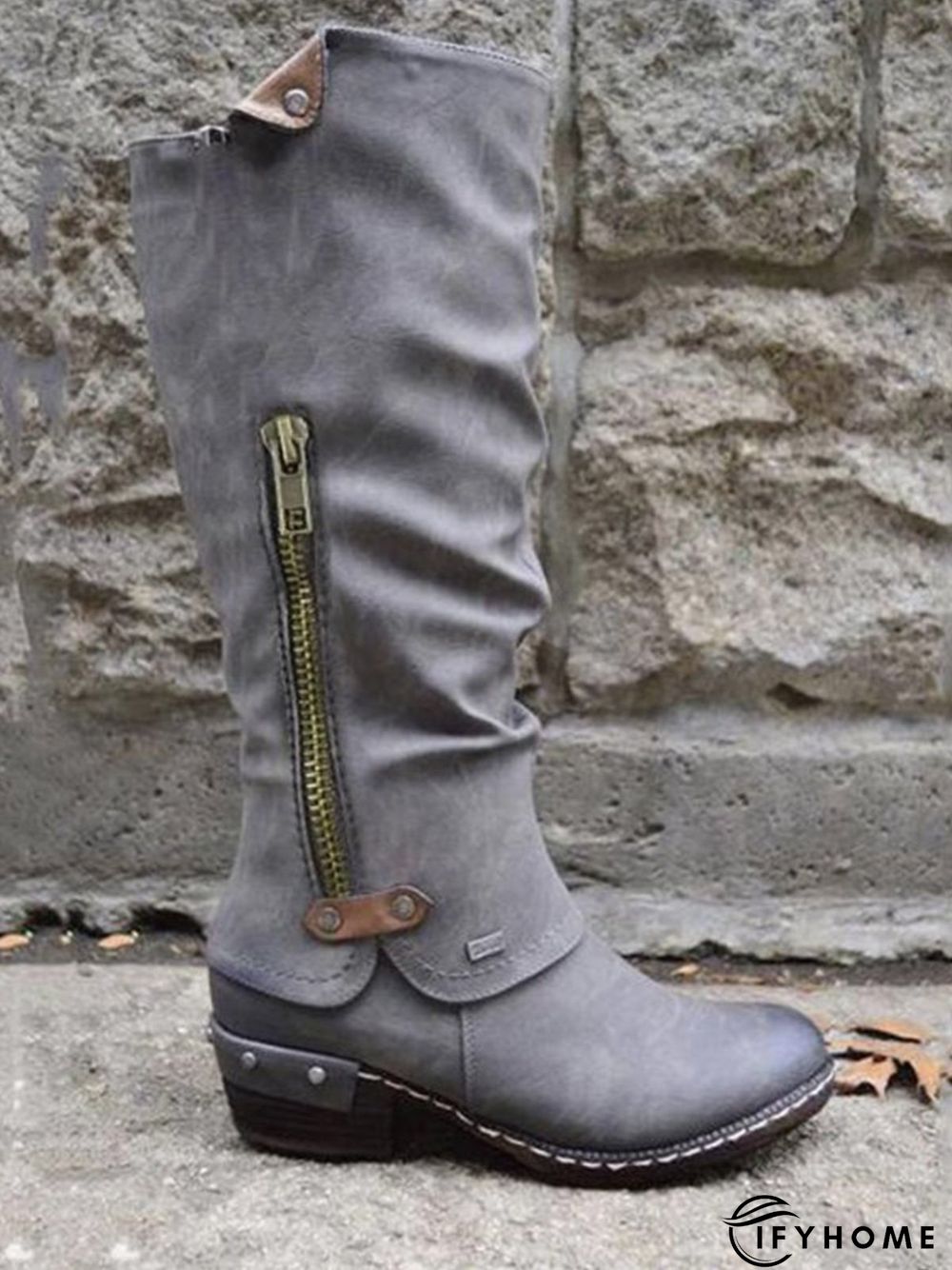 Vintage Casual Pleated Zip Riding Boots | IFYHOME