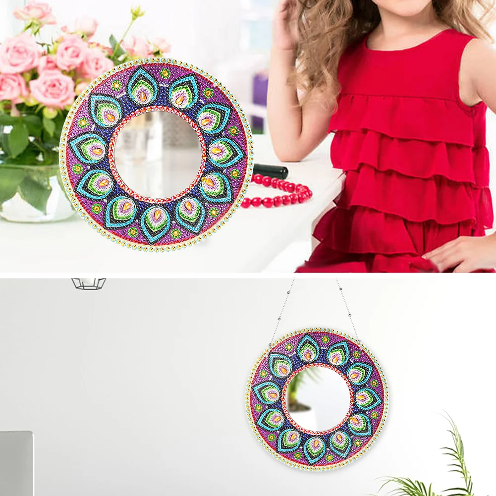DIY Compact Mirror Paint by Number Kits Hanging Flower Home Decor