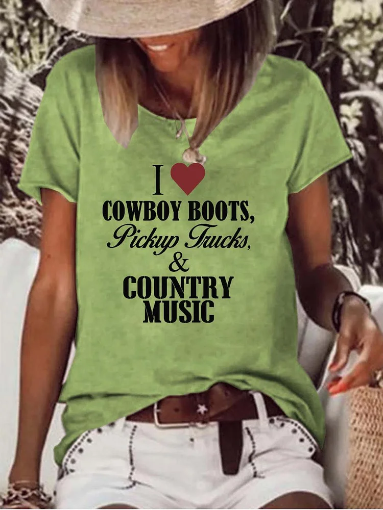 I Love Cowboy and Country Music Raw Hem Tee