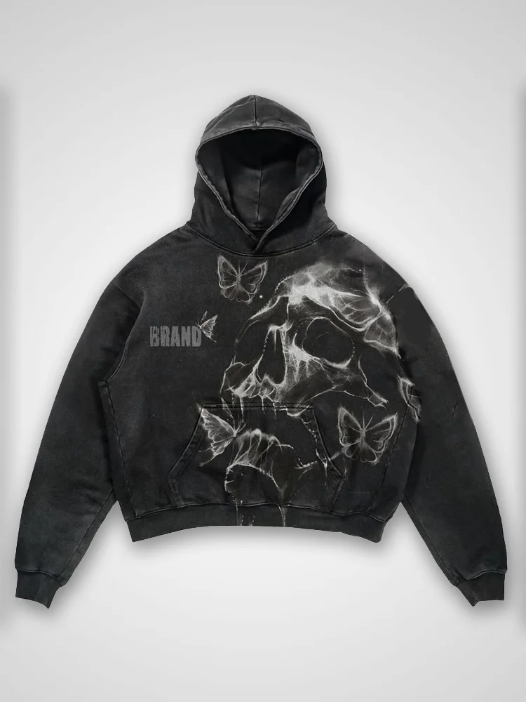 Vintage Pattern Print Acid Washed Oversized Hoodie