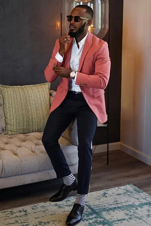 Fashion Peaked Lapel Braden Pink Morning Suit Wedding With Two-Pieces