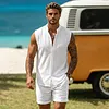 Men's Jacquard Casual Sleeveless Cardigan And Shorts Set With Stand Collar by Inlyline
