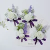 10PCS Purple Wedding Catering Bridal Groom Guests Corsage Boutonniere Wrist Artificial Flower Bouquets