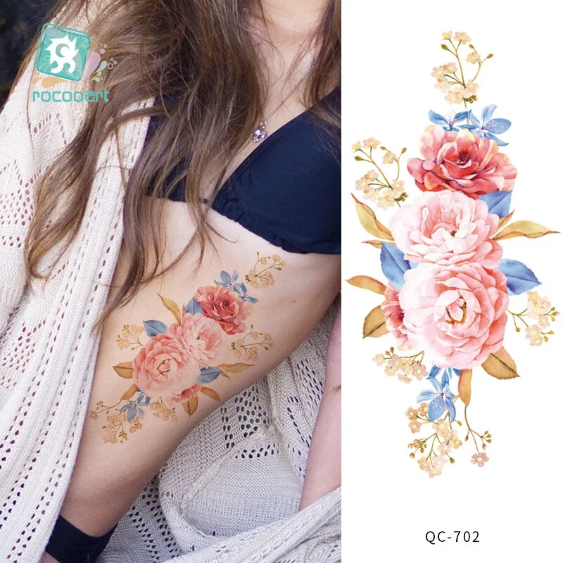 Rocooart 1pcs Hot Red lotus flower Water Transfer Tattoo Stickers Back Waist Women Art Temporary Tattoo Girl Sexy Flash Tatoos