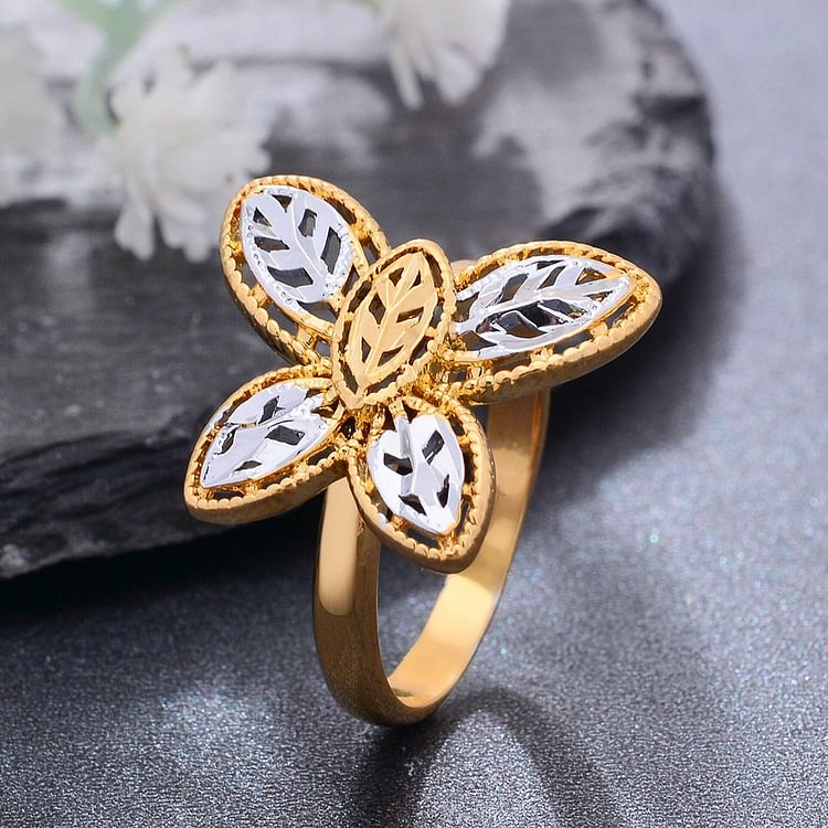 Ethiopia Dubai Two-Color Gold Rings For Women Girls Butterflyr Rings