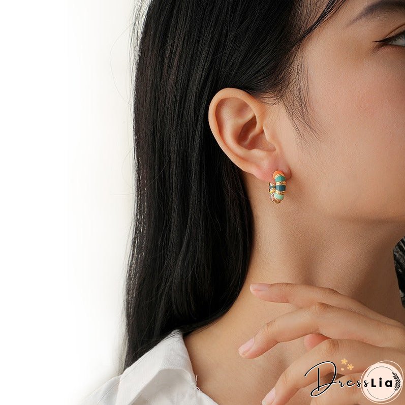 Vintage colorful dripping oil earrings niche design sense stylish personality macaron earring earrings