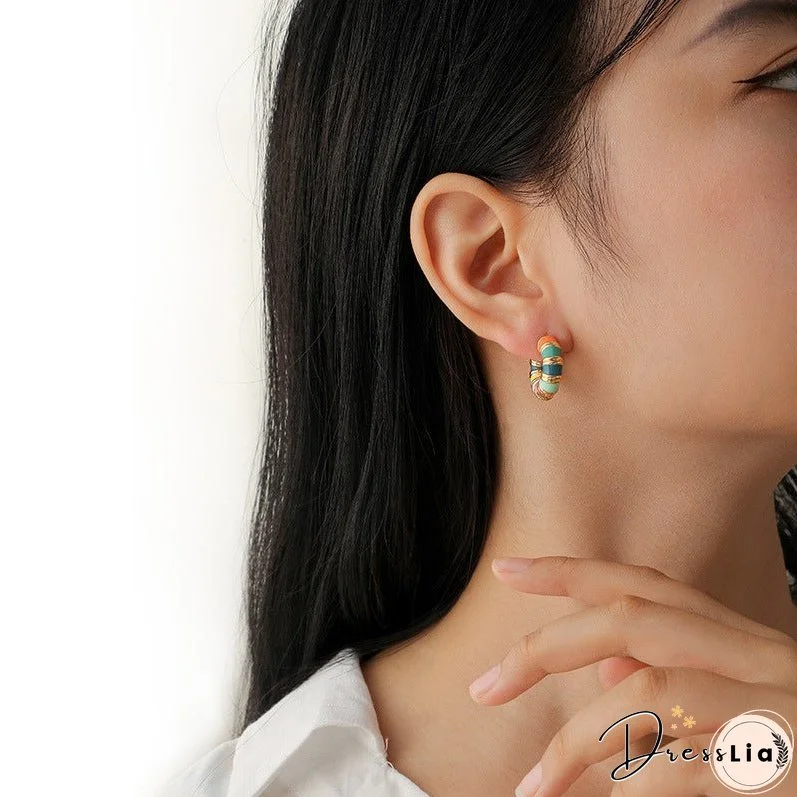 Vintage colorful dripping oil earrings niche design sense stylish personality macaron earring earrings