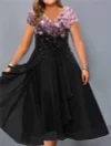 Women's Plus Size A Line Dress Floral V Neck Short Sleeve Spring Summer Elegant Midi Dress Daily Vacation Dress