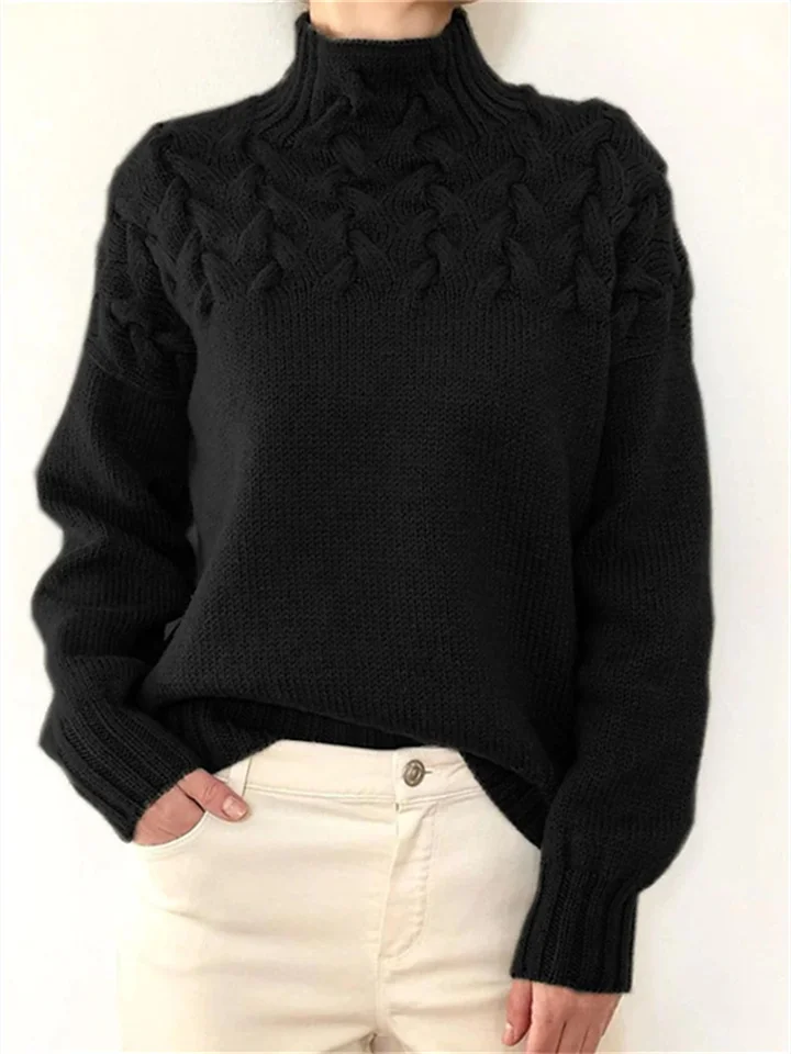 Women's Pullover Sweater jumper Jumper Cable Knit Knitted Pure Color Turtleneck Stylish Casual Outdoor Daily Winter Fall Green Blue S M L / Long Sleeve / Regular Fit / Going out-Mixcun