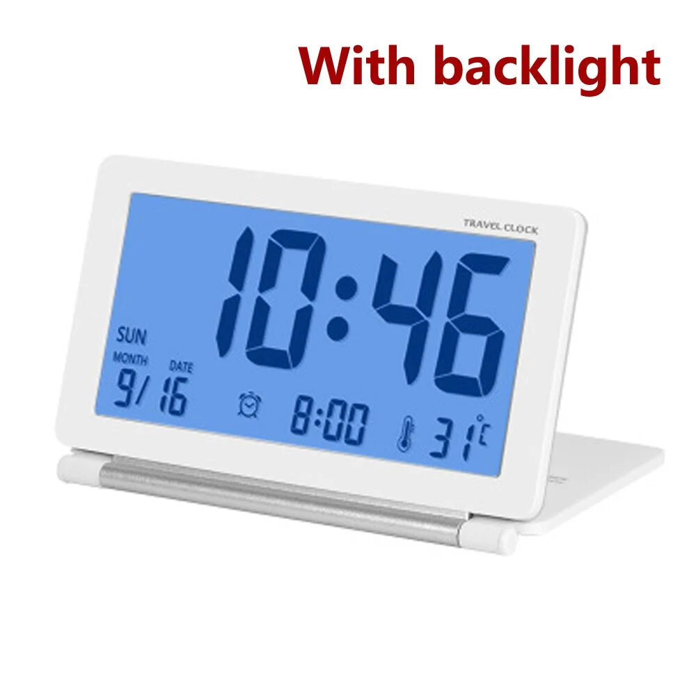 LED Digital Alarm Clock Travel Multifunction Backlight Digital Table Clock with Thermometer Folding Electronic Travel Clock