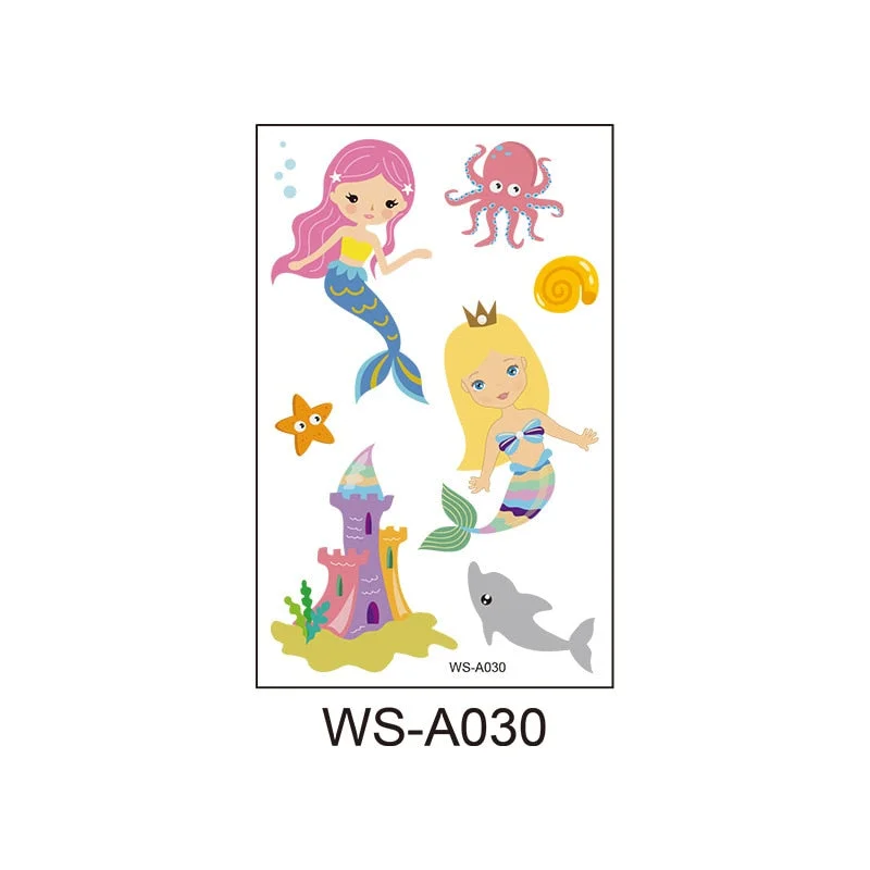 Children's cartoon mermaid tattoo stickers pink princess waterproof cute fun one-time reward stickers