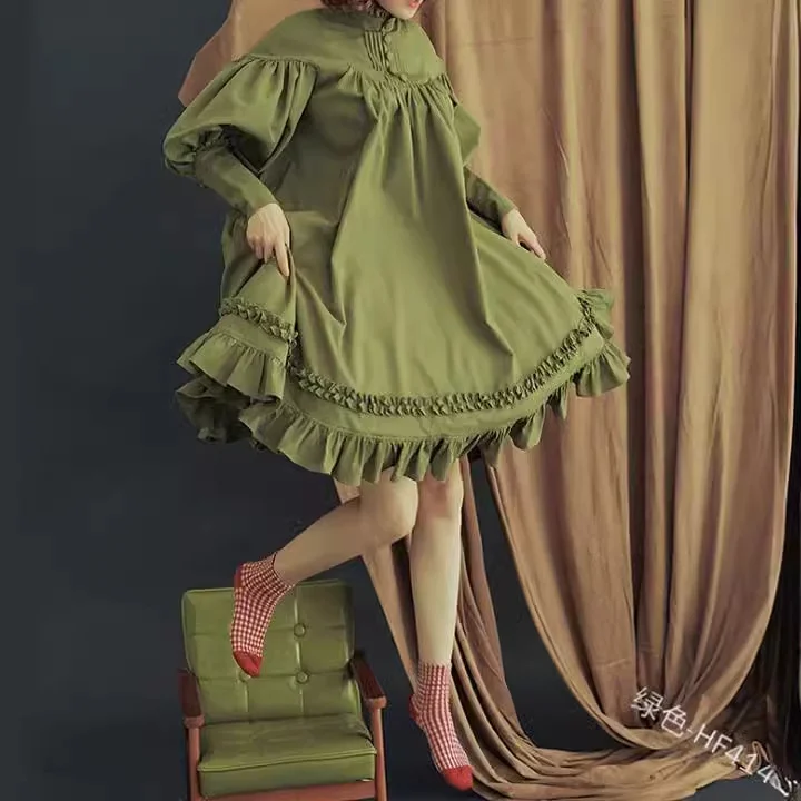 Brownm Brownm Maid COS Suit New Loose Button Collar Lace Lantern Sleeve Decoration Lolita Dress