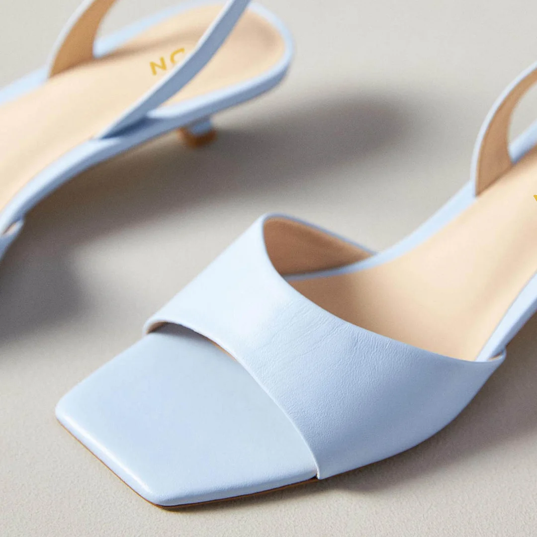 YDN Light Blue Open Toe Slingback Kitten Heel Dress Sandals