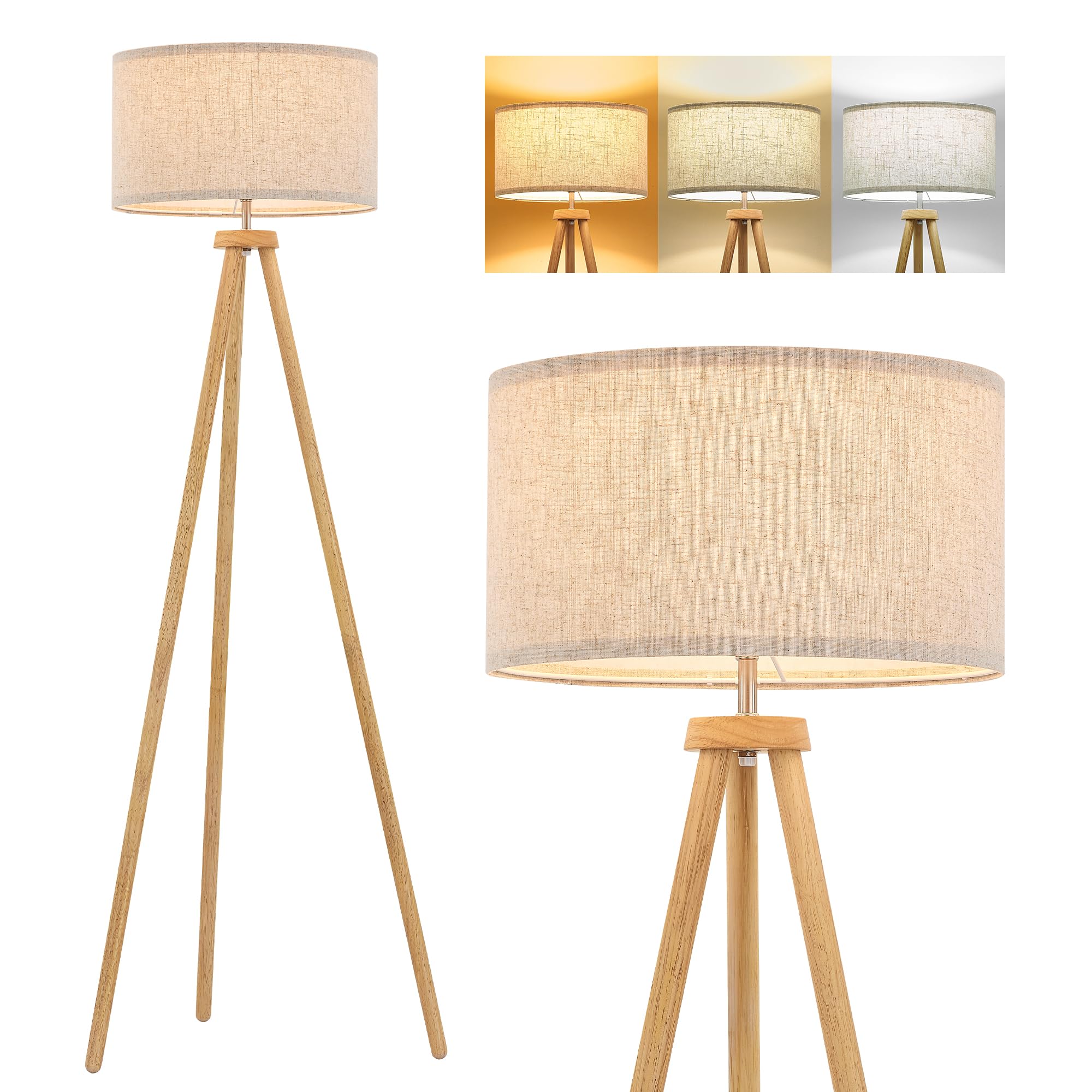  Wood Tripod Floor Lamp for Living Room