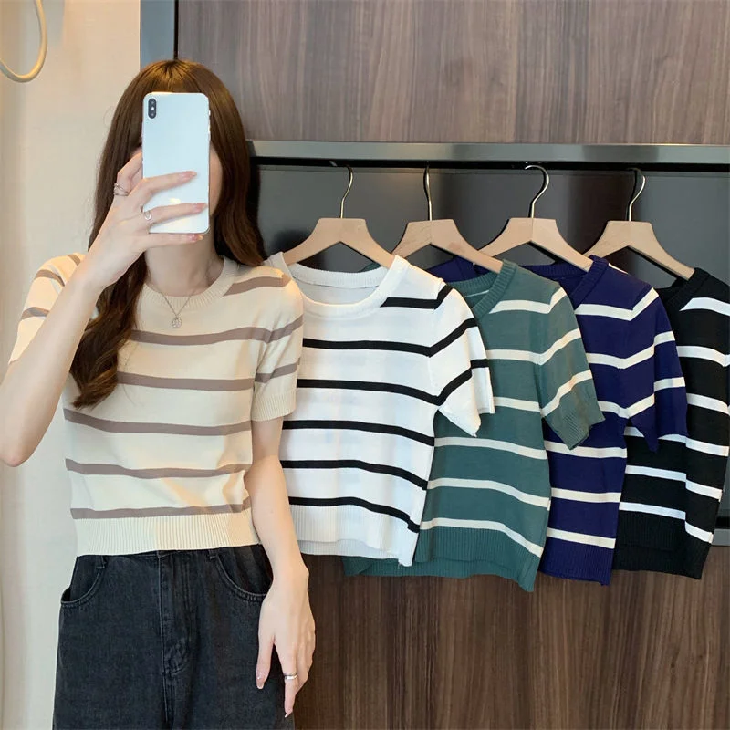 Uveng Uveng Lazy Wind Collar High-Waist Temperament Short Top Women Summer New Chic Korean Version Of Short-Sleeved T-Shirt