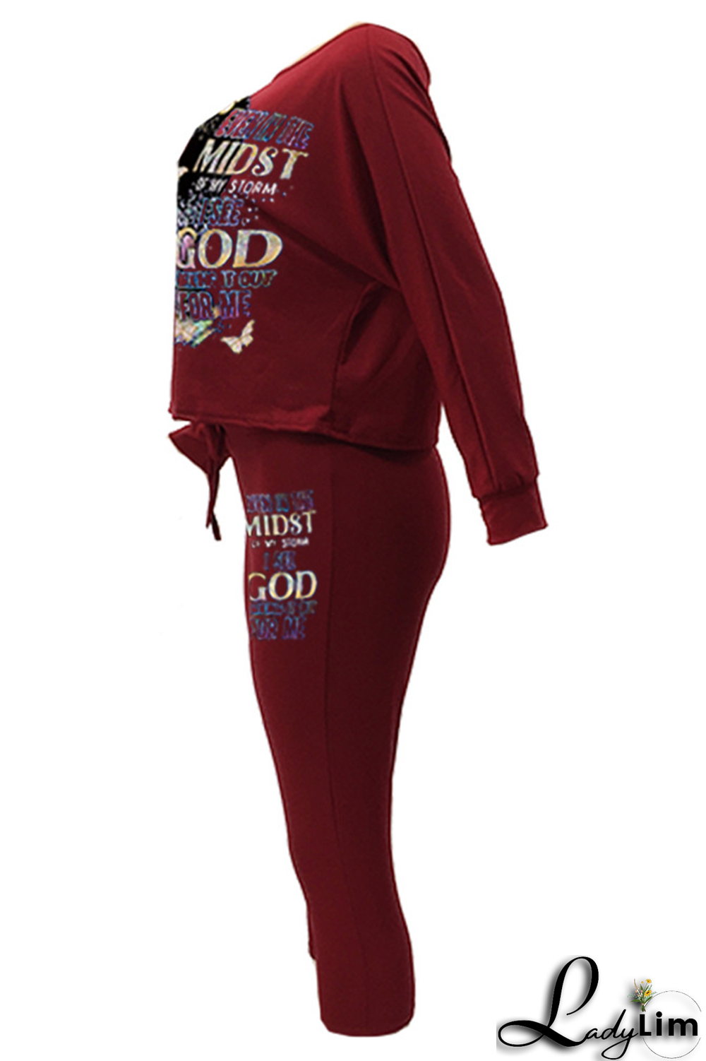 Black Fashion Print Patchwork One Shoulder Long Sleeve Two Pieces