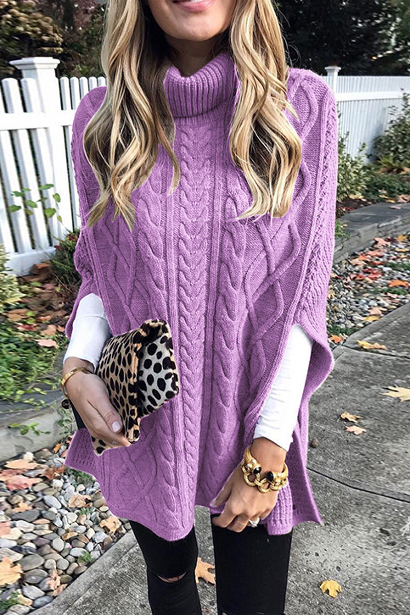 Turtleneck Solid Color Slit Sweater
