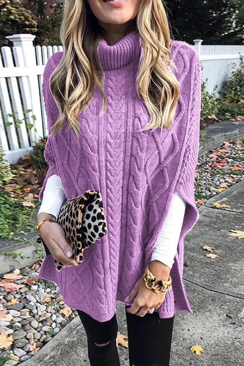 Turtleneck Solid Color Slit Sweater