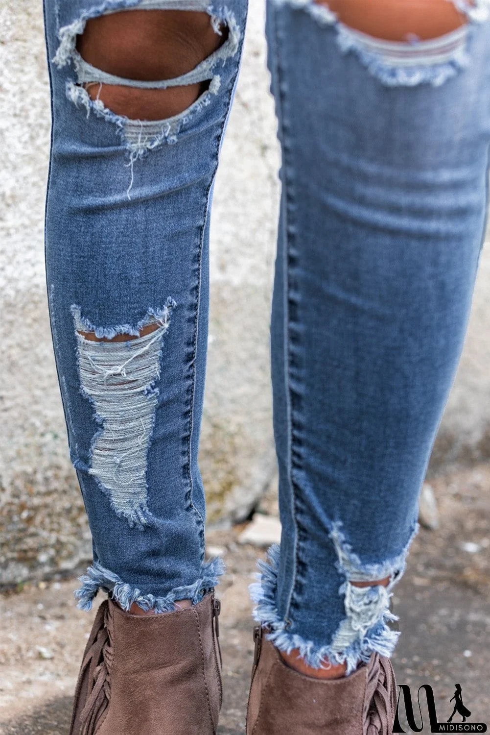 MidiSono - High Waist Distressed Skinny Jeans