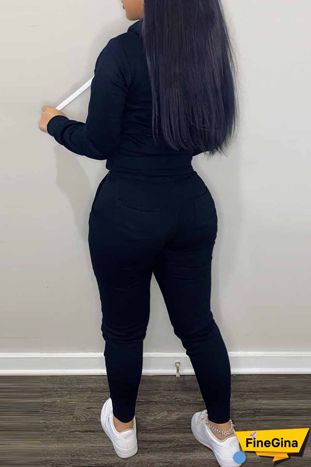 Pink Elegant Print Letter Hooded Collar Long Sleeve Two Pieces