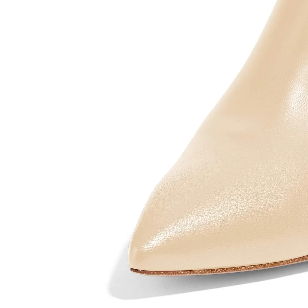 Simple Nude Side Zipper Kitten Heel Pointed Toe Booties for Women