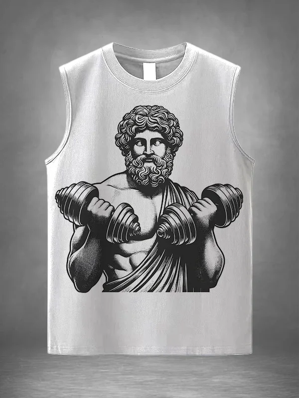 Men's Ancient Greek Statue Lifting Dumbbells Print Workout Tank Top
