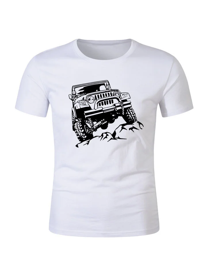 Men's Casual Round Neck Short Sleeve Iron-on Loose Pullover T-shirt