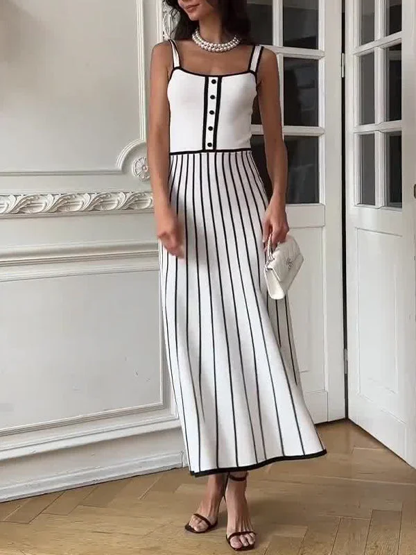 Style & Comfort for Mature Women Women's Sleeveless Square Collar Striped Printed Midi Dress