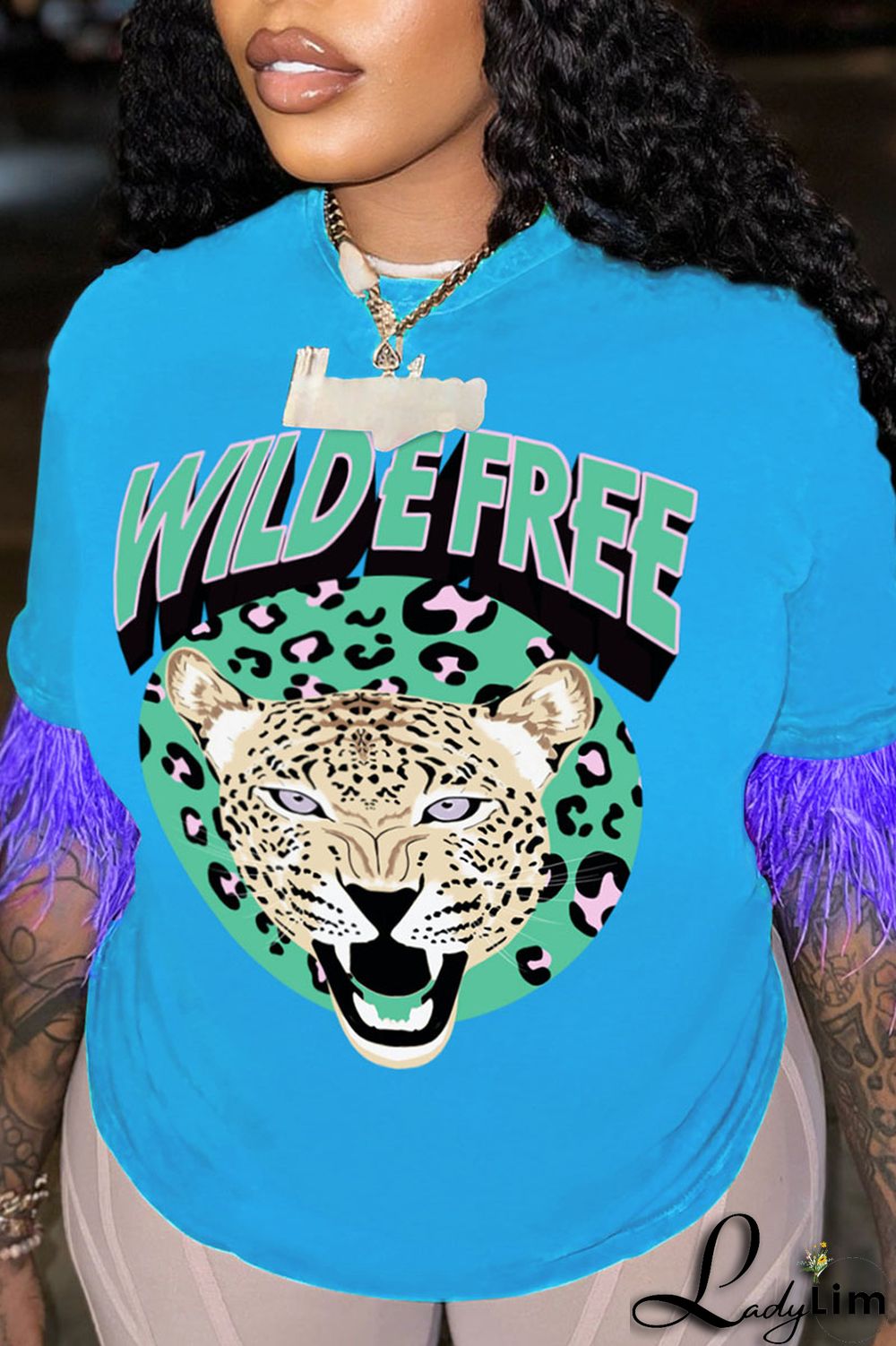 Light Purple Casual Street Print Tassel Patchwork O Neck T-Shirts