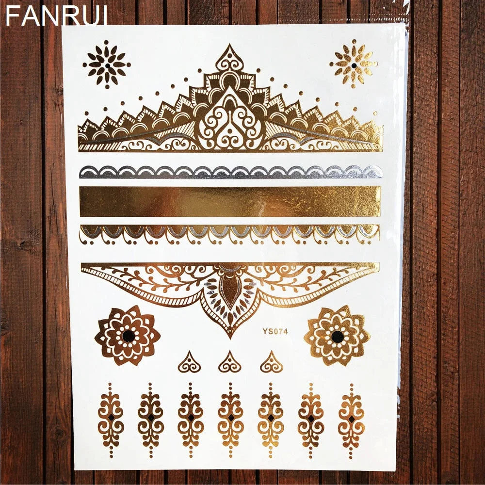 Star Moon Diamond Golden Metallic Tattoo Stickers Women Body Hands Art Temporary Tattoo Sexy Girl Leg Flash Tatto Glitter Metal