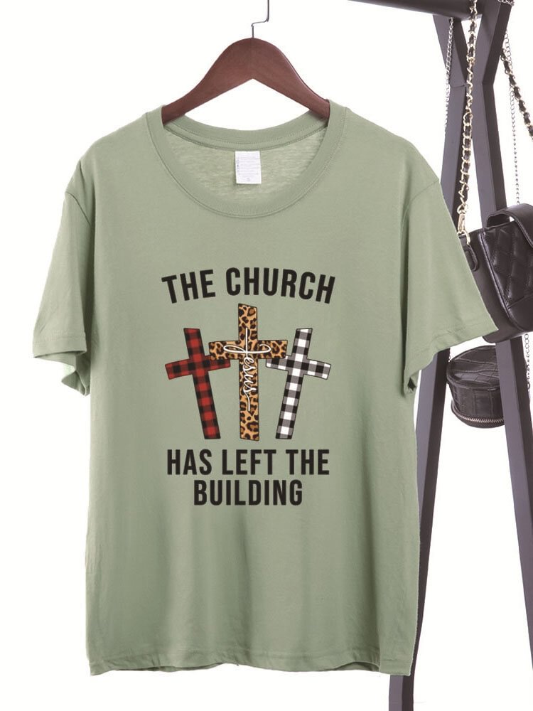 Easter Cross Letters Print Short Sleeve O neck T Shirt For Women P1825487