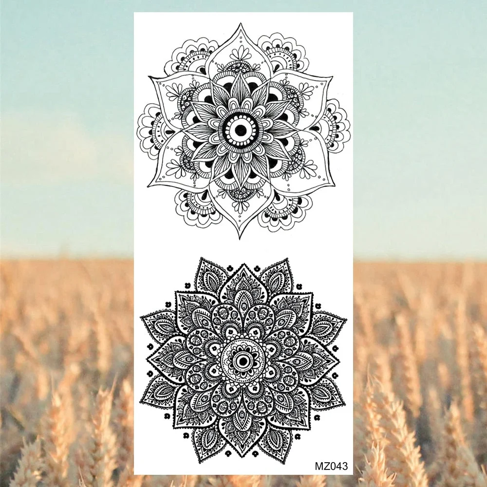 Black Lotus Pendant Temporary Tattoos For Women Adult Rose Flower Jewelry Fake Tattoo Fashion Calf Waterproof Half Sleeve Tatoos