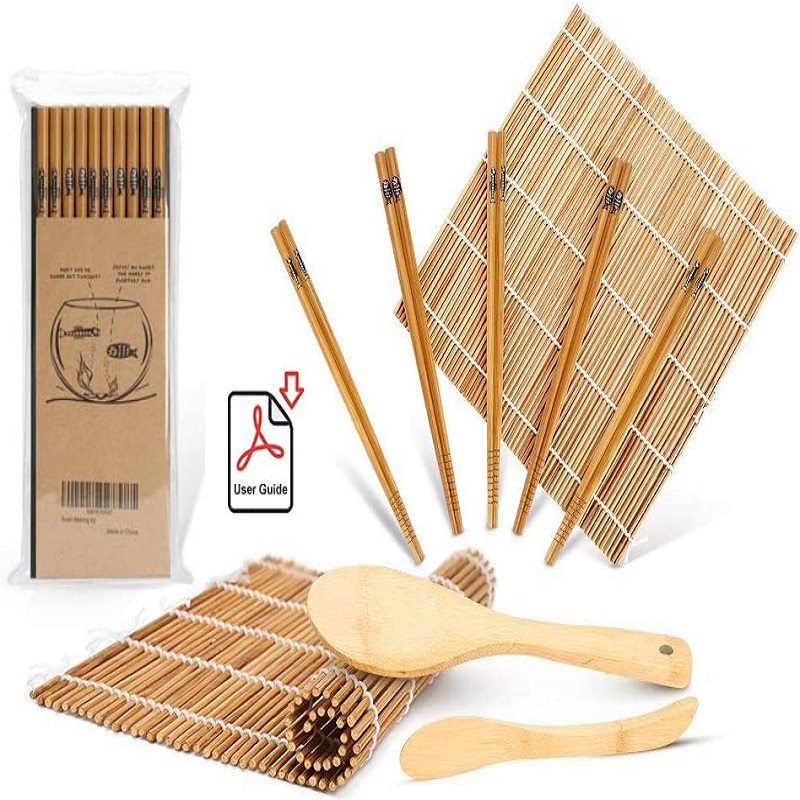 

Sushi Set Bamboo Rolling Mats Rice Paddles Chopsticks Rice Scoop Tools, 501 Original