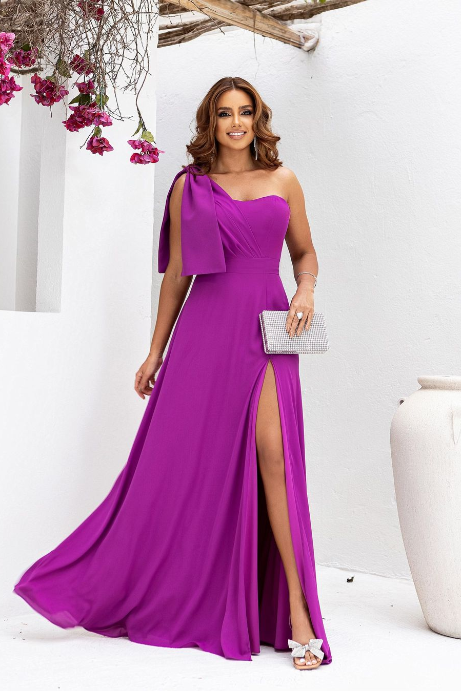Lvs&Broner Purple One Shoulder Sleeveless A Line Long Front Split Prom Dress